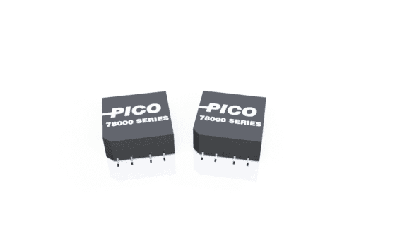 Two black electronic components labeled "PICO 78000 SERIES" with pins are placed side by side on a white background.